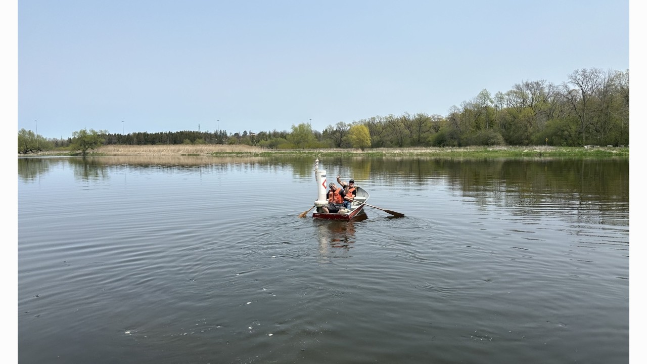 A beautiful day for a paddle to install warning buoys at the Mannheim weir in the Grand River