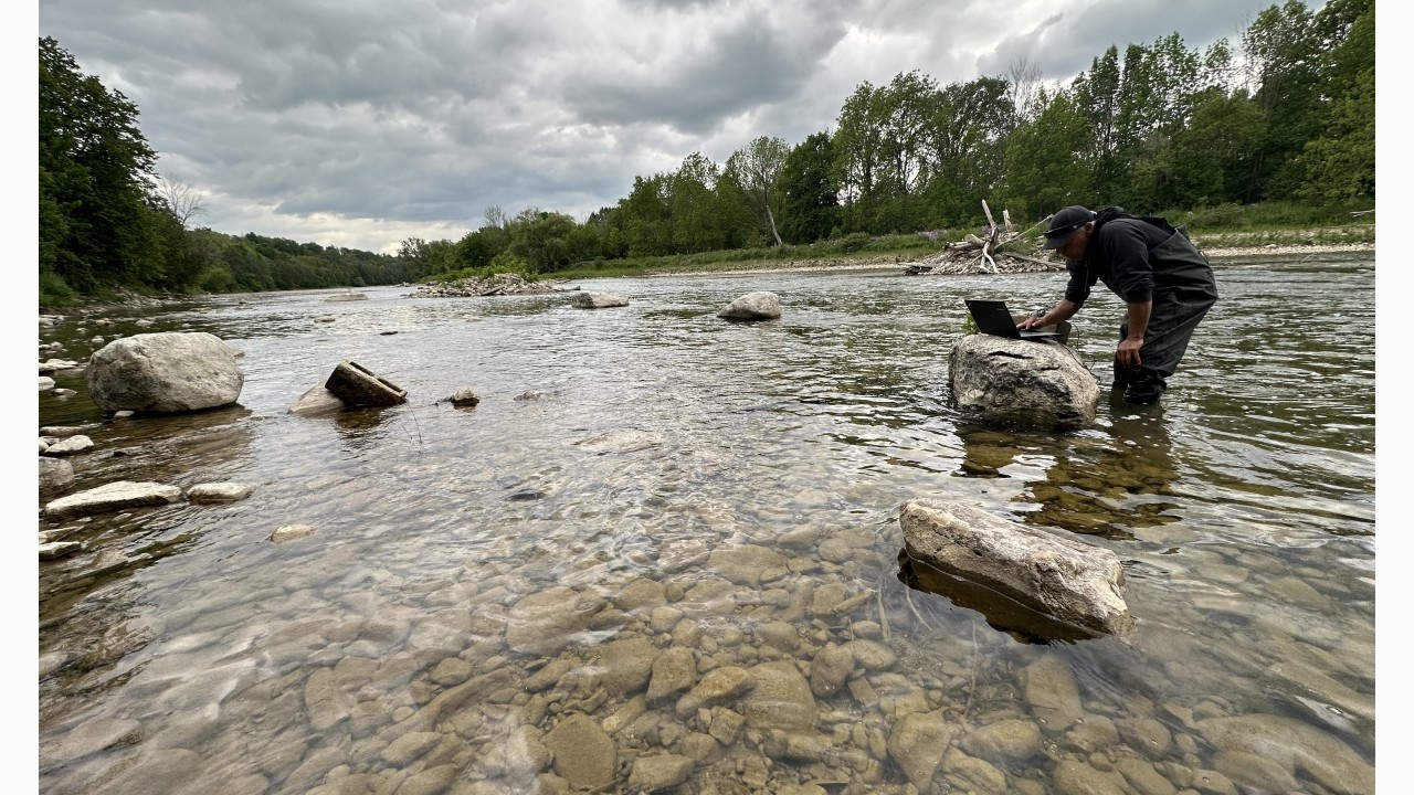 Spring download of a temperature logger installed upstream of the removed Truax Dam footprint